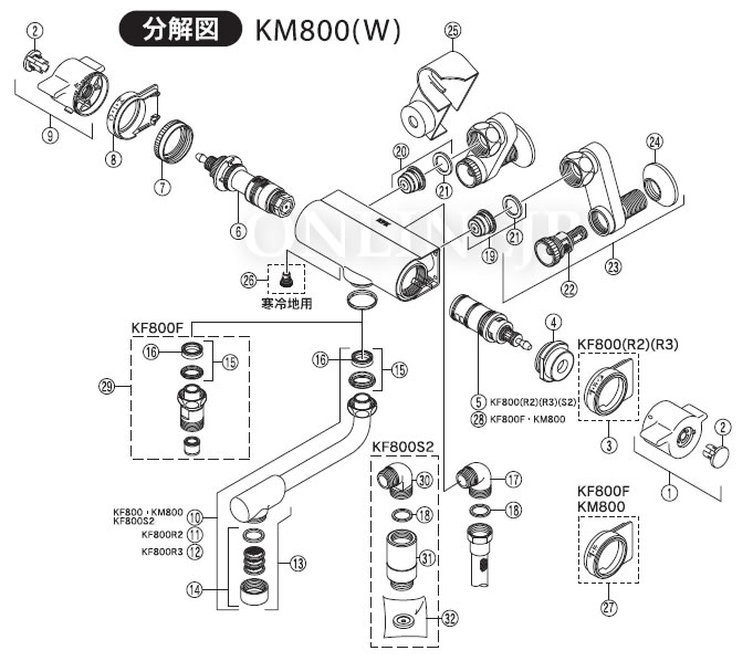 KM800【KVK】サーモスタット式混合水栓 （シャワー無） シリーズのこと