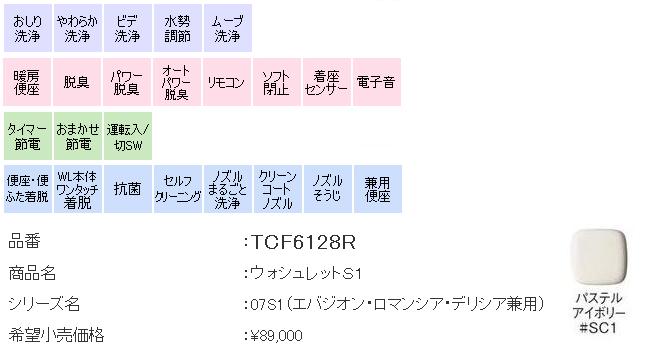 TOTO】 ウォシュレットS1/TCF6128R#SC1(パステルアイボリー）のこと