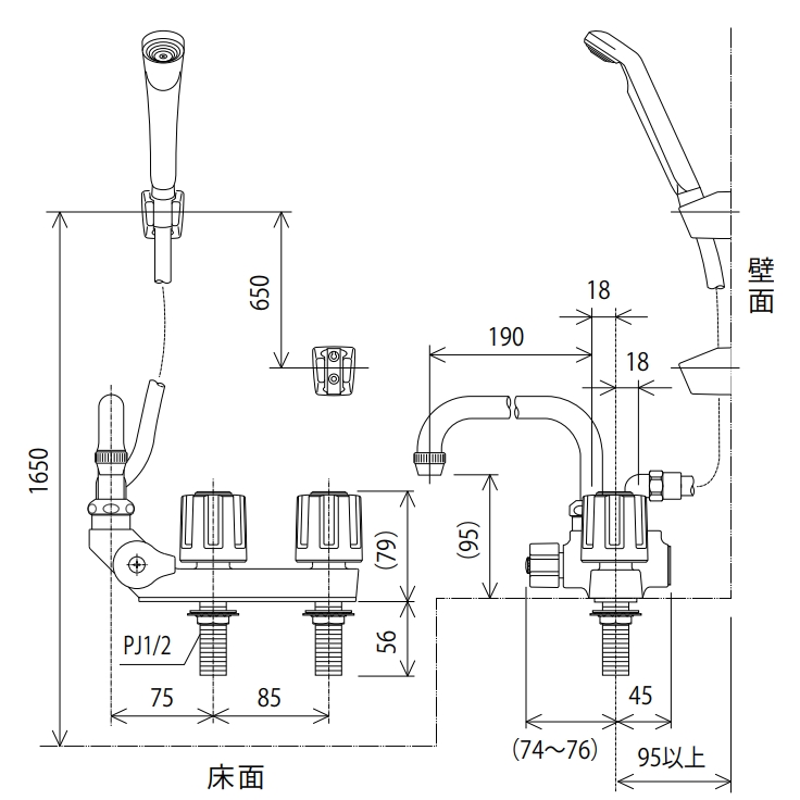 総合福袋 KF12E 浴室水栓 KVK デッキタイプ 2ハンドルシャワー 送料無料 取付ピッチ100mm discoversvg.com