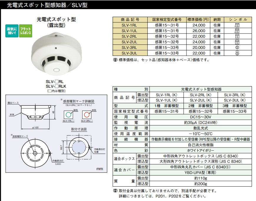 SLV-2RL 光電式スポット型感知器／SLV型【ホーチキ】のことならONLINE JP（オンライン）