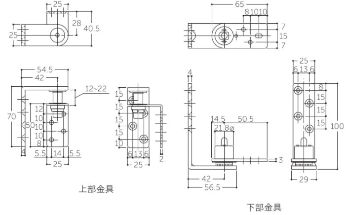 S-966 カウンターヒンジ 扉厚30〜45mm、扉重量5〜20kgまで 1セット