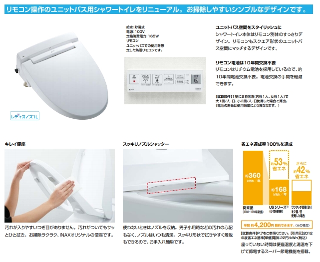 CW-US210-NE ユニットバス用シャワート イレ 【LIXIL INAX】のことなら