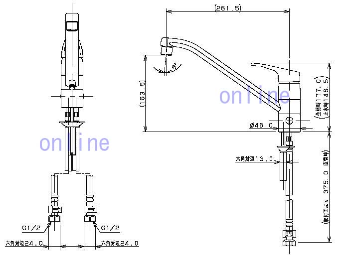 とくとく市】117-051-カクダイ シングルレバー混合栓 上面施工タイプ （分水孔つき） キッチン用水栓のことならONLINE JP（オンライン）